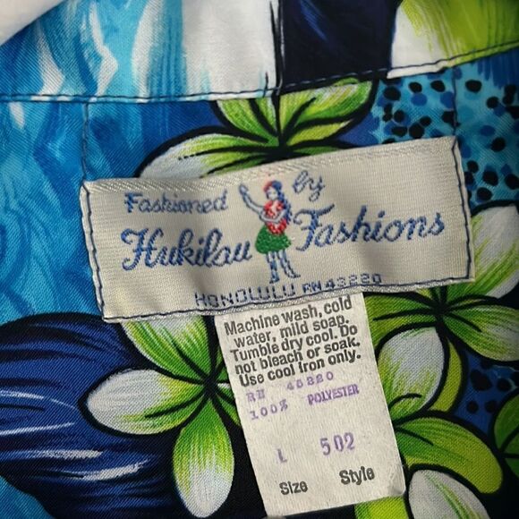 Vintage Men’s L blue floral Hawaiian shirt - Picture 7 of 11